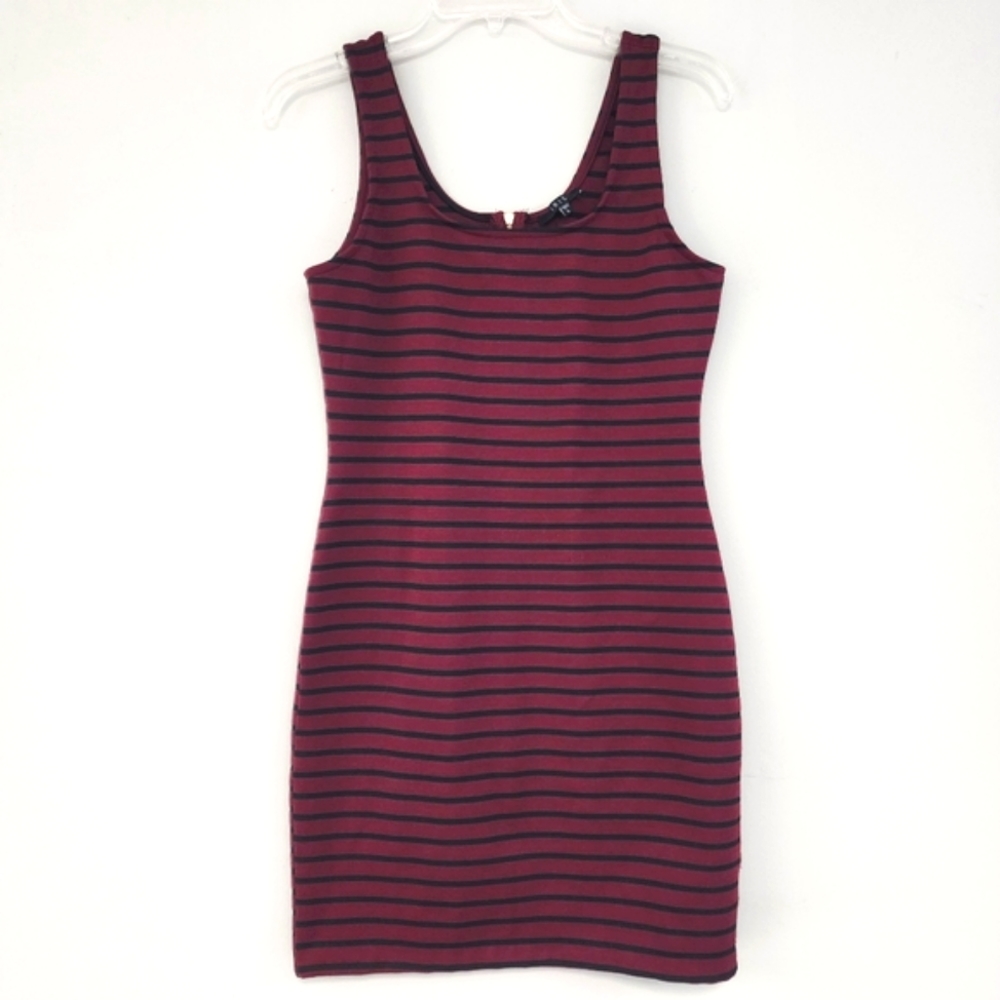 Iris Sleeveless Striped Bodycon Dress Burgundy Black Large